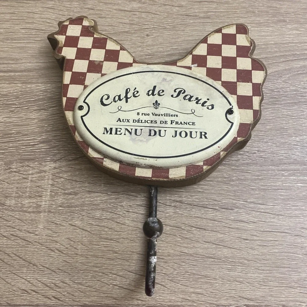 Cafe De Paris Rooster Wall Hook Rustic Chevron Pattern Rooster Wall Mount Hook